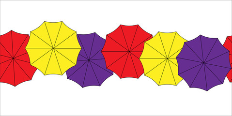 Row of multicolored umbrellas seamless pattern