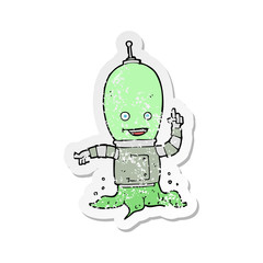 retro distressed sticker of a cartoon alien spaceman