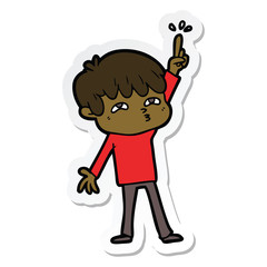 sticker of a cartoon boy asking question