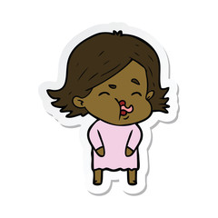 sticker of a cartoon girl pulling face