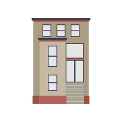 Cartoon historical brown building icon highly detailed city front facade. Vector illustration