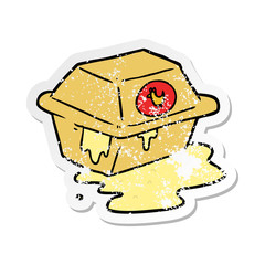 distressed sticker of a cartoon take out