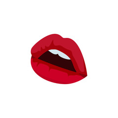 Red sexy doodle woman lips. Beautiful makeup lip. Vector illustration half-open mouth.