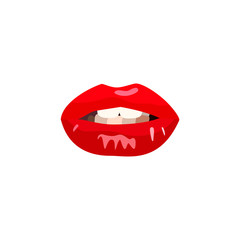 Red sexy doodle woman lips. Beautiful girl makeup lip. Vector illustration half-open mouth.