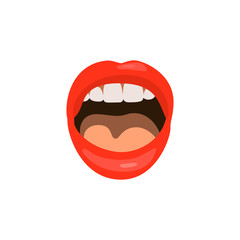 Half open mouth, sexy doodle woman red lips icon isolated on white background. Vector lip illustration