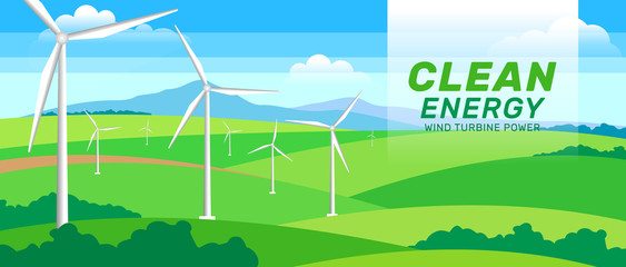 clean energy concept .wind turbines in field landscape banner