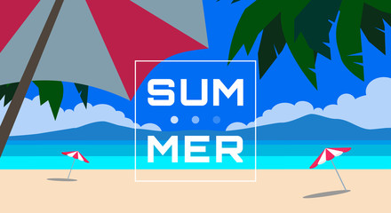 summer banner  with tropical beach ocean  umbrella palms