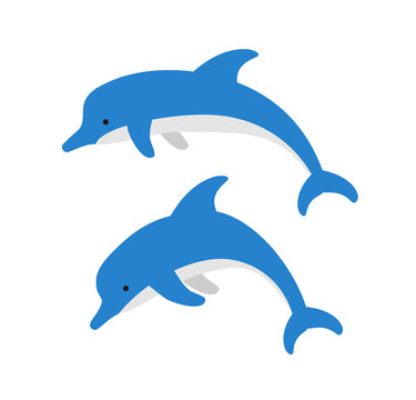 cute cartoon dolphins on white background
