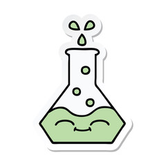 sticker of a cute cartoon science beaker