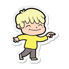sticker of a cartoon happy boy