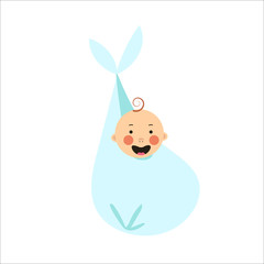 Flat style icon of a happy boy in a diaper. Simple object for baby shower design card.
