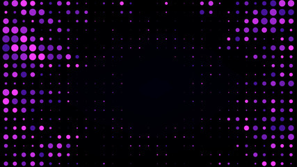 Festive shiny neon background. Halftone gradient pattern vector illustration. Explosion, salute. Blue pink dotted, purple halftone texture. Pop Art style purple pink comics Background. Dots background