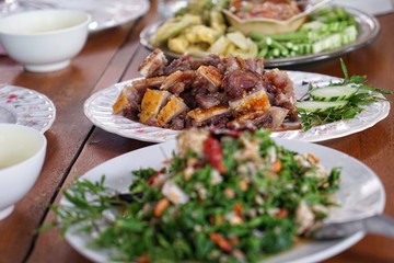 salad with meat and vegetables