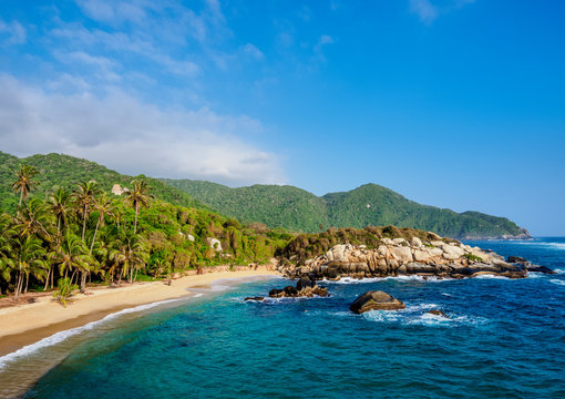 El Cabo San Juan del Guia beach, elevated view, Tayrona National Natural Park, Magdalena Department, Colombia