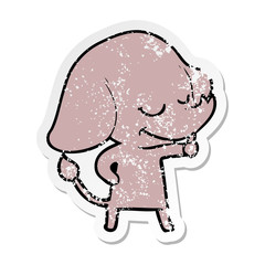 distressed sticker of a cartoon smiling elephant