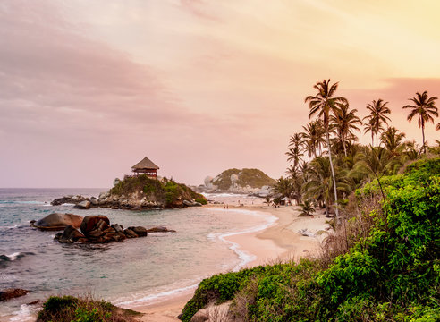 El Cabo San Juan del Guia beach at sunset, Tayrona National Natural Park, Magdalena Department, Colombia