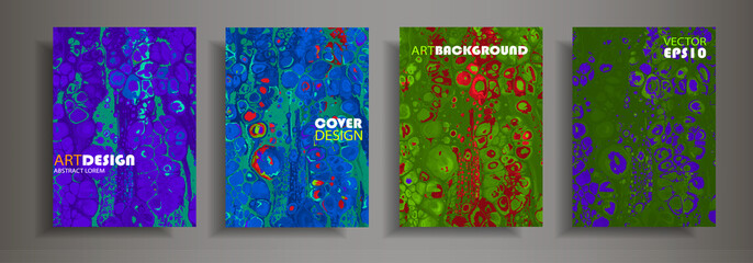 Modern design A4. Abstract marble texture of colored bright liquid paints. Splash trends paints. Used design presentations, print, flyer, business cards, invitations, calendars, sites, packaging, cove