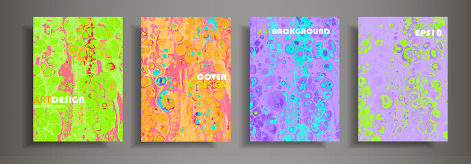 Modern design A4. Abstract marble texture of colored bright liquid paints. Splash trends paints. Used design presentations, print, flyer, business cards, invitations, calendars,sites, packaging, cover