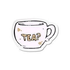 retro distressed sticker of a cartoon cup of tea