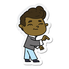 sticker of a happy cartoon man pointing