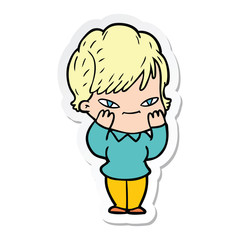 sticker of a cartoon happy woman