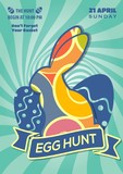 Easter Egg Hunt poster or invitation design with eggs and cute bunny.  Vector illustration.