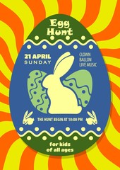 Easter Egg Hunt poster or invitation design with eggs and cute bunny.  Vector illustration.