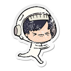distressed sticker of a cartoon astronaut woman