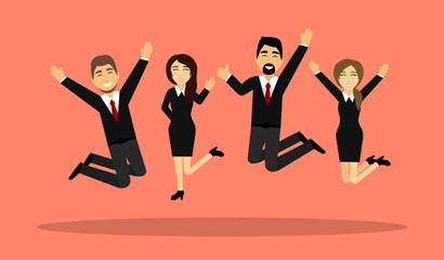 Fototapeta na wymiar Business people jump. Happy staff. Flat style.