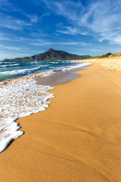 Waves on the sand beach of San Nicolao, Buggerru, Sud Sardegna province, Sardinia, Mediterranean