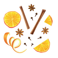 Set of orange, star anise, cloves and cinnamon - 252239019