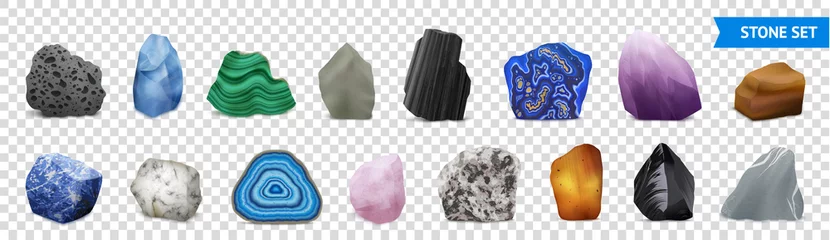 Poster Realistic Stone Transparent Icon Set © Macrovector