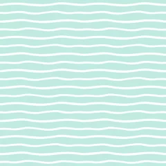 Printed kitchen splashbacks Horizontal stripes Wavy stripes seamless background. Thin hand drawn uneven waves vector pattern. Striped abstract template. Cute wavy streaks texture. White bars on mint green backdrop.