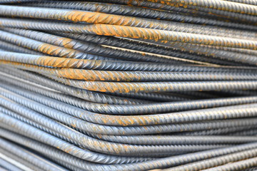 Partial view of a heap of rusty iron poles on a construction site in Berlin-Germany.