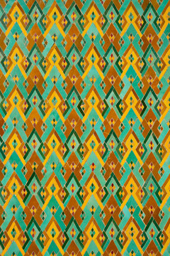 Detail of traditional brightly coloured Moroccan zellij tiling in the lobby area of Hassan II Mosque, Casablanca, Morocco