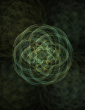 Green and Gold Spirals Abstract Fractal Design - 3d digitally generated render