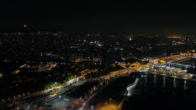 Aerial Spain Barcelona June 2018 Night 30mm 4K Inspire 2 Prores  Aerial video of downtown Barcelona in Spain at night