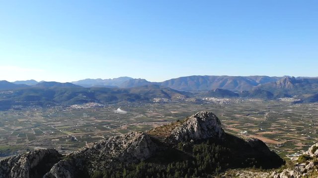 Aerial drone view of Segaria mountain, in Marina Alta, Alicante, Spain