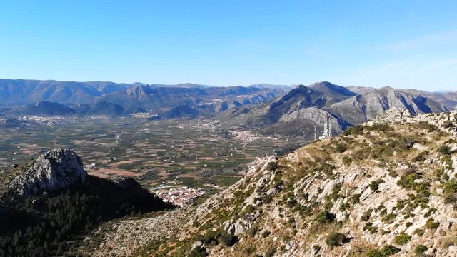 Aerial drone view of Segaria mountain, in Marina Alta, Alicante, Spain