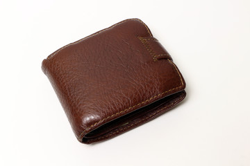Brown leather wallet isolated on white background.