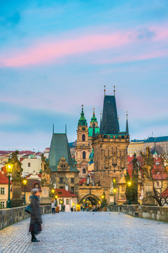 Charles Bridge (Karluv Most) over River Vltava, Prague, Czech Republic