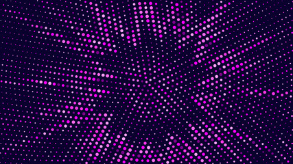 Festive shiny neon background. Halftone gradient pattern vector illustration. Explosion, salute. Blue pink dotted, purple halftone texture. Pop Art style purple pink comics Background. Dots background