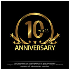 Ten years anniversary golden. anniversary template design for web, game ,Creative poster, booklet, leaflet, flyer, magazine, invitation card - Vector