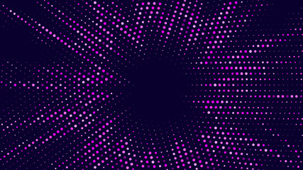 Obraz premium Festive shiny neon background. Halftone gradient pattern vector illustration. Explosion, salute. Blue pink dotted, purple halftone texture. Pop Art style purple pink comics Background. Dots background