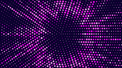 Festive shiny neon background. Halftone gradient pattern vector illustration. Explosion, salute. Blue pink dotted, purple halftone texture. Pop Art style purple pink comics Background. Dots background