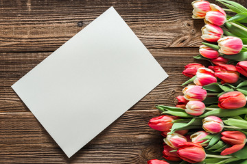 Spring easter tulip flowers and blank card for women day 8 march.