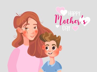 Mother's day illustration. Mother and son.