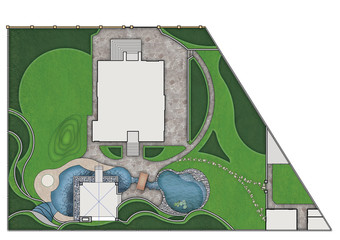 Well-thought planning of building plot, illustration 2D sketch