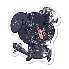 distressed sticker cartoon of cute kawaii dog