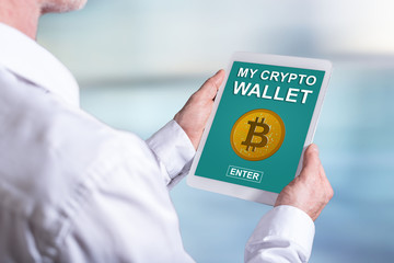 Crypto wallet concept on a tablet